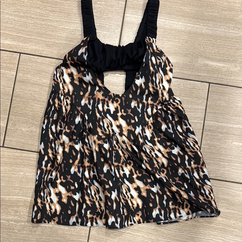FP Movement by Free People Black and White Ruched Cut Out Tank Top